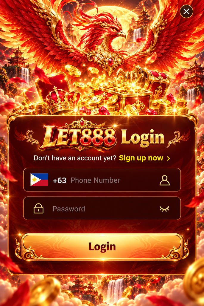 LET888 Login with red and gold phoenix design