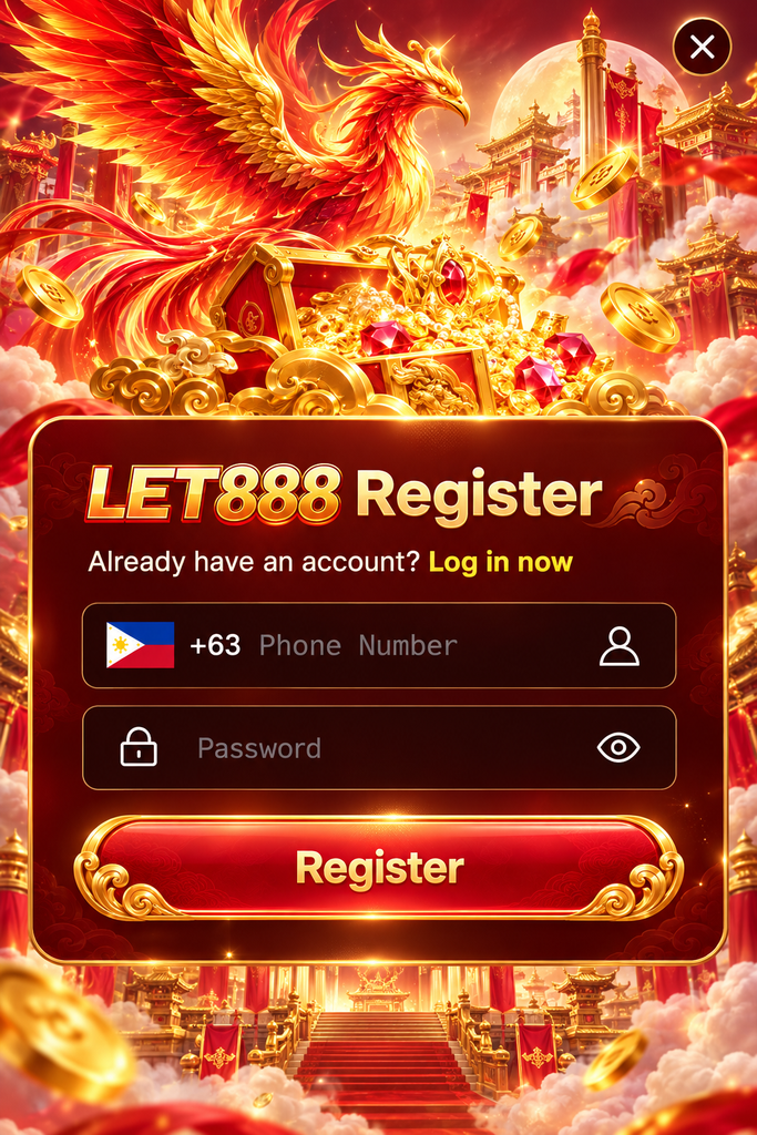 LET888 Register with red and gold phoenix theme